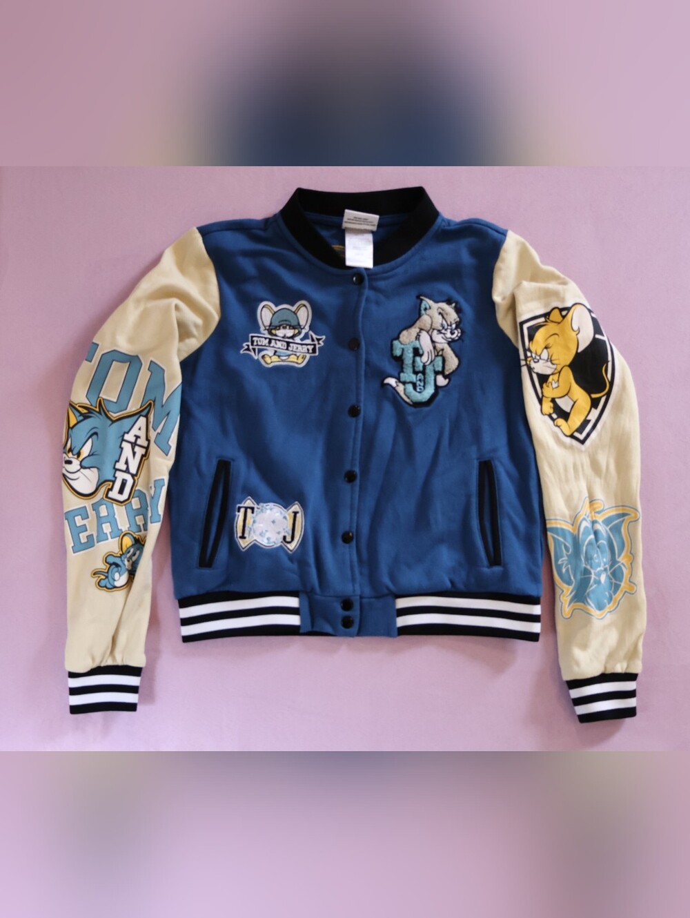 Freeze Tom and Jerry Varsity Letterman Jacket Youth 14/16 Embroidered Patches